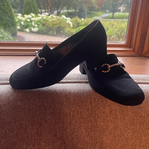 Cole Haan Black Fabric Loafers Rhinestone Buckles 6 - Picture 3 of 4